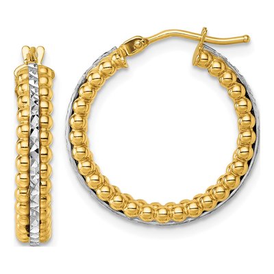 14K Two-Tone Gold 21mm Beaded Hoop Earrings