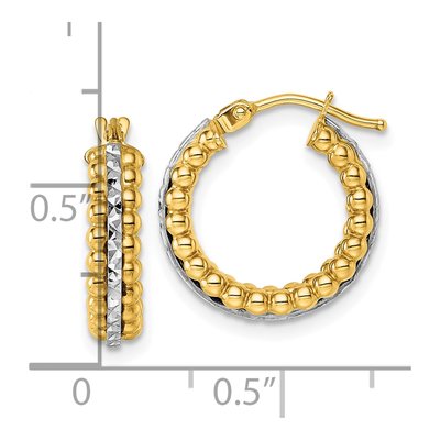 14K Two-Tone Gold 16mm Diamond-Cut Beaded Hoop Earrings – view 4