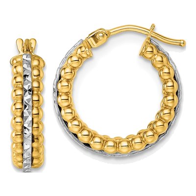 14K Two-Tone Gold 16mm Diamond-Cut Beaded Hoop Earrings
