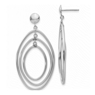 14K White Gold Graduated Ovals Dangle Earrings