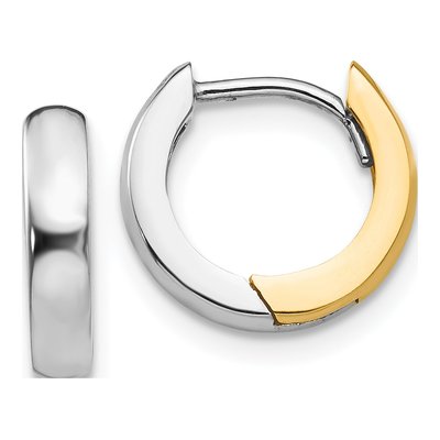 14K Two-Tone Gold 7mm Huggie Hoop Earrings