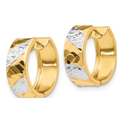 14K Yellow Gold 13mm Diamond-Cut Huggie Hoop Earrings – view 3
