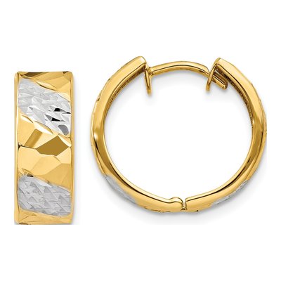 14K Yellow Gold 13mm Diamond-Cut Huggie Hoop Earrings