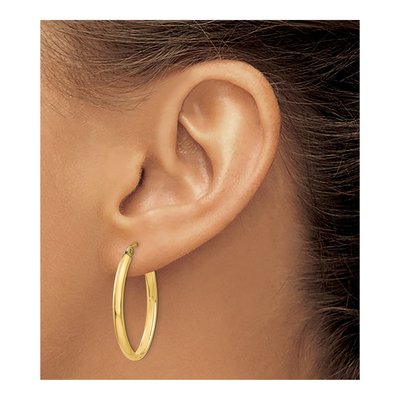 14K Yellow Gold 14mm Oval Tube Hoop Earrings – view 4