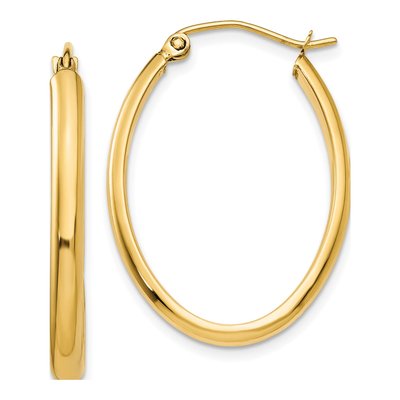 14K Yellow Gold 14mm Oval Tube Hoop Earrings