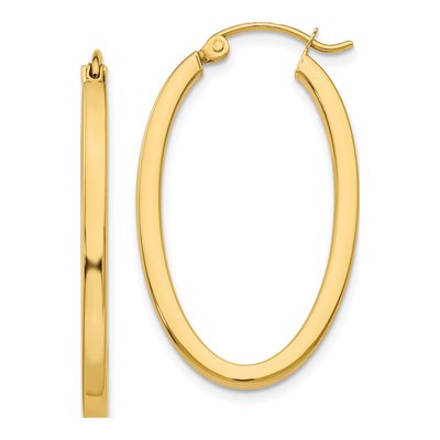 14K Yellow Gold Oval Tube Hoop Earrings