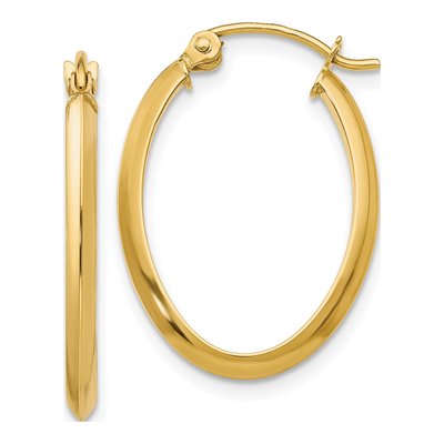 14K Yellow Gold Oval Tube Hoop Earrings