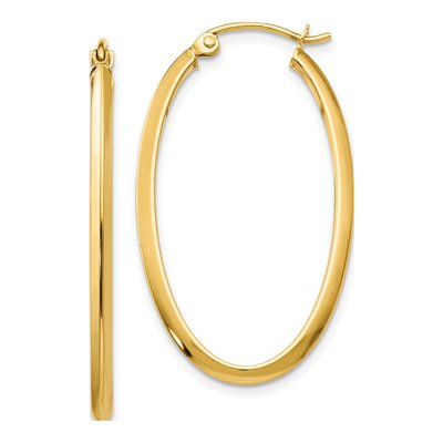 14K Yellow Gold Oval Tube Hoop Earrings