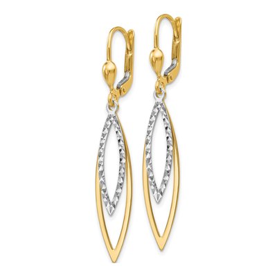 14K Two-Tone Gold Diamond-Cut Leverback Earrings – view 3