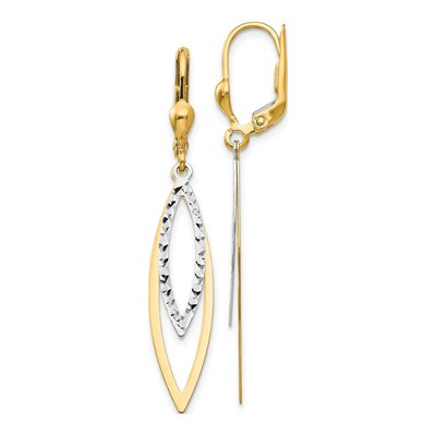 14K Two-Tone Gold Diamond-Cut Leverback Earrings