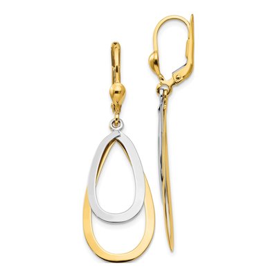 14K Two-Tone Gold Teardrop Leverback Earrings