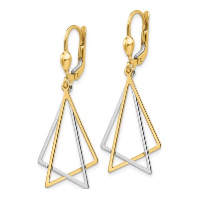 14K Two-Tone Gold Triangle Leverback Earrings – view 3