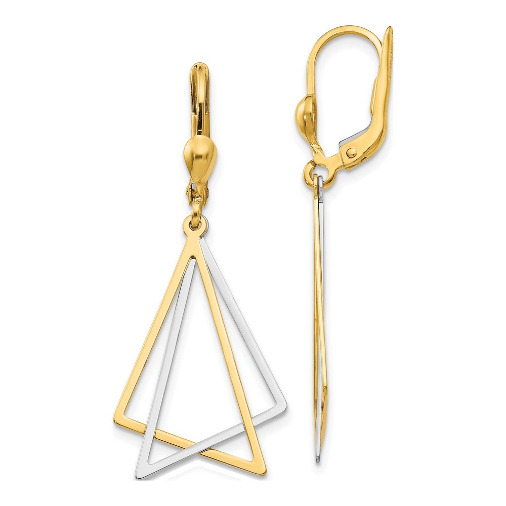 14K Two-Tone Gold Triangle Leverback Earrings