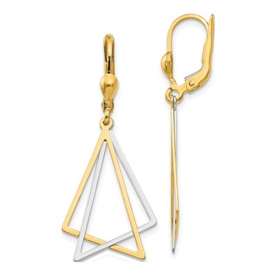14K Two-Tone Gold Triangle Leverback Earrings