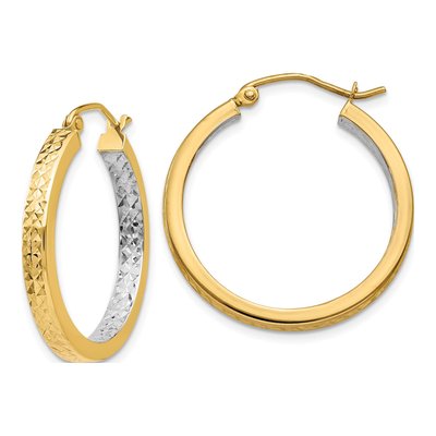14K Yellow Gold 27mm Diamond-Cut Hoop Earrings