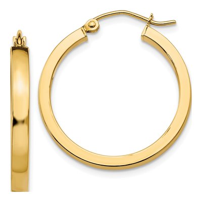 14K Yellow Gold 25mm Square Tube Hoop Earrings