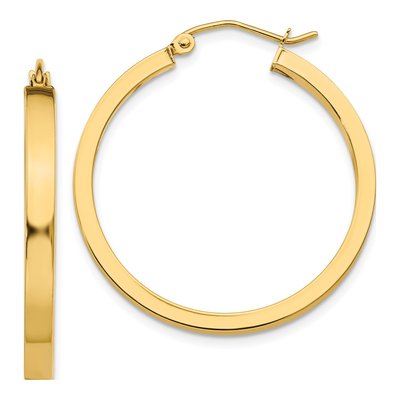 14K Yellow Gold 30mm Square Tube Hoop Earrings