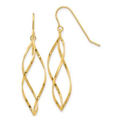 14K Yellow Gold Twisted Swirl Dangle Earrings