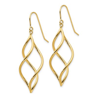 14K Yellow Gold Twisted Swirl Dangle Earrings – view 3