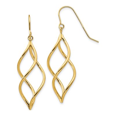 14K Yellow Gold Twisted Swirl Dangle Earrings