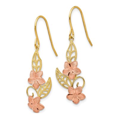 14K Two-Tone Gold Plumeria Dangle Earrings – view 3