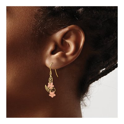 14K Two-Tone Gold Plumeria Dangle Earrings – view 4