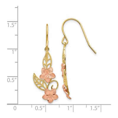 14K Two-Tone Gold Plumeria Dangle Earrings – view 5