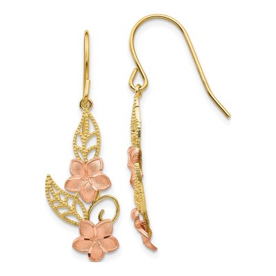 14K Two-Tone Gold Plumeria Dangle Earrings