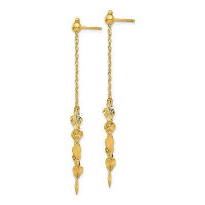 14K Yellow Gold Diamond-Cut Heart Dangle Earrings – view 2
