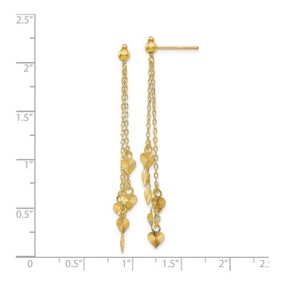 14K Yellow Gold Diamond-Cut Heart Dangle Earrings – view 4