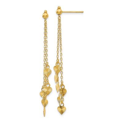 14K Yellow Gold Diamond-Cut Heart Dangle Earrings