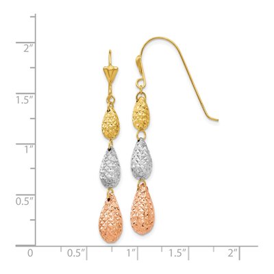 14K Tri-Color Gold Diamond-Cut Teardrop Dangle Earrings – view 5