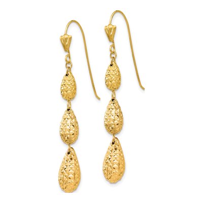 14K Yellow Gold Puffed Teardrop Dangle Earrings – view 2