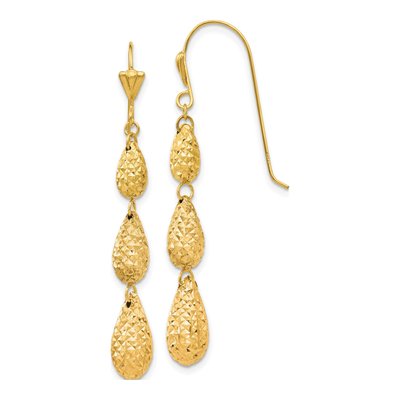 14K Yellow Gold Puffed Teardrop Dangle Earrings