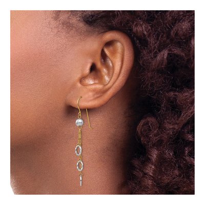 14K Two-Tone Gold Circle French Hook Dangle Earrings – view 4