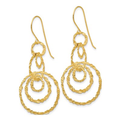 14K Yellow Gold Textured Circle Dangle Earrings – view 3