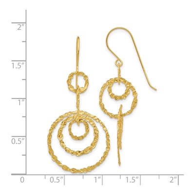 14K Yellow Gold Textured Circle Dangle Earrings – view 5