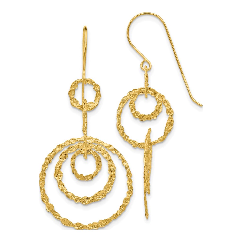 14K Yellow Gold Textured Circle Dangle Earrings