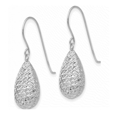 14K White Gold Textured Teardrop Dangle Earrings – view 2