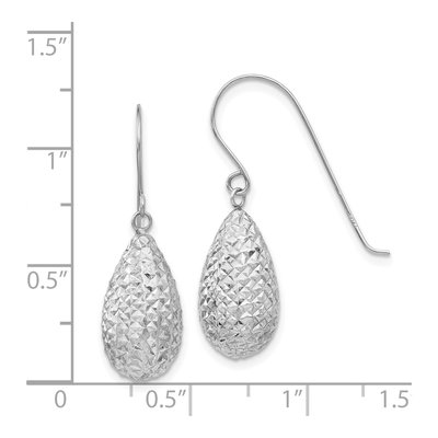 14K White Gold Textured Teardrop Dangle Earrings – view 4