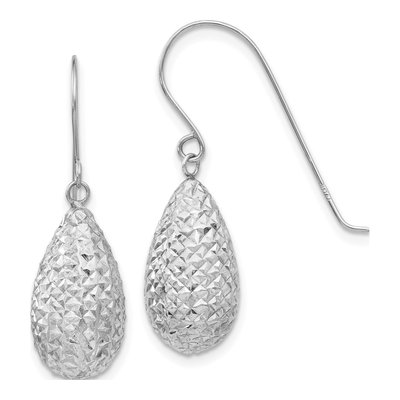 14K White Gold Textured Teardrop Dangle Earrings