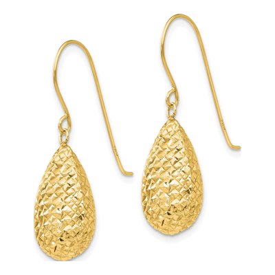 14K Yellow Gold Textured Teardrop Dangle Earrings – view 3