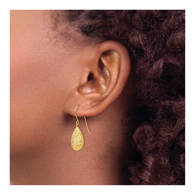 14K Yellow Gold Textured Teardrop Dangle Earrings – view 4