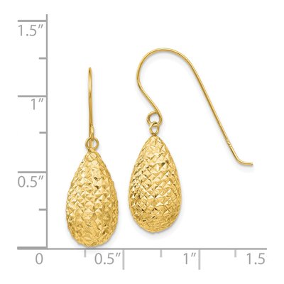 14K Yellow Gold Textured Teardrop Dangle Earrings – view 5