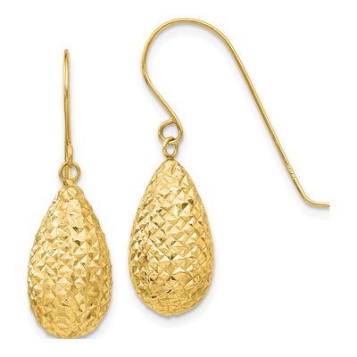 14K Yellow Gold Textured Teardrop Dangle Earrings