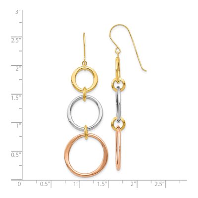 14K Tri-Color Gold Graduated Circle Dangle Earrings – view 5