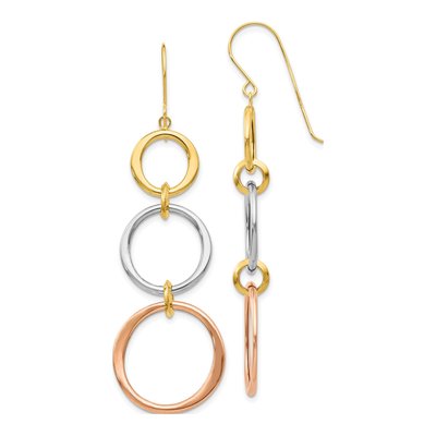 14K Tri-Color Gold Graduated Circle Dangle Earrings