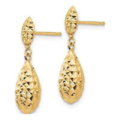 14K Yellow Gold Puffed Teardrop Dangle Earrings – view 3