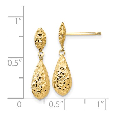 14K Yellow Gold Puffed Teardrop Dangle Earrings – view 5