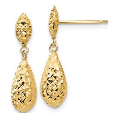 14K Yellow Gold Puffed Teardrop Dangle Earrings